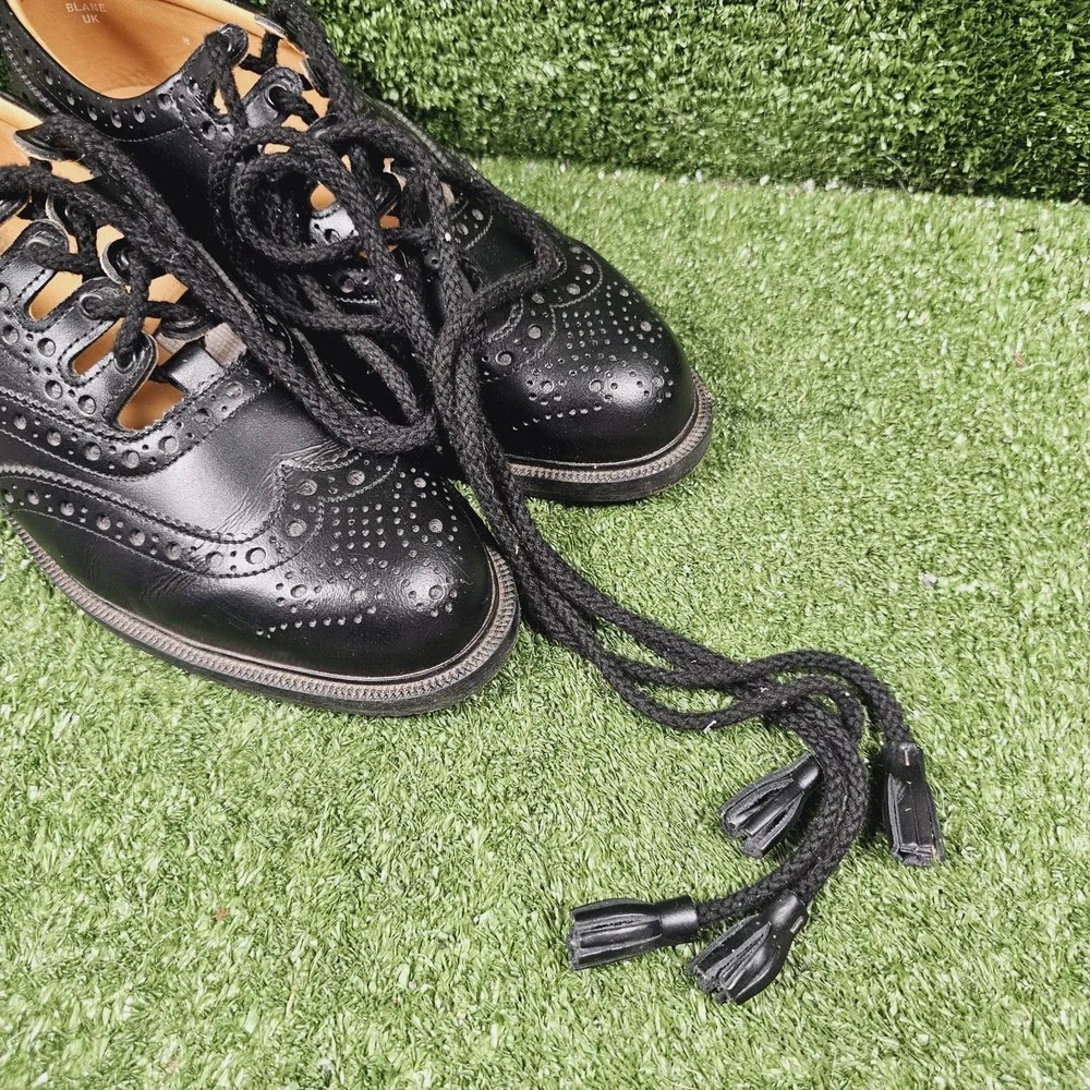 GAELIC THEMES Black Leather Traditional Piper Ghillie Celtic Shoes Mens US 9